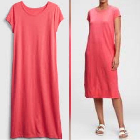 GAP Coral Pink Short Sleeve Midi T-Shirt Dress - Picture 13 of 16
